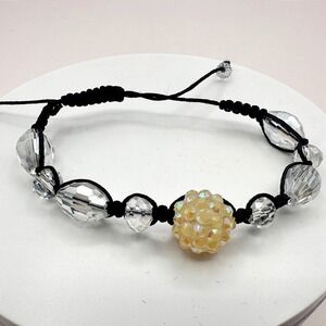 Vintage 90s Shamballa Beaded Black Cord Bracelet Women's Classic Fashion Jewelry